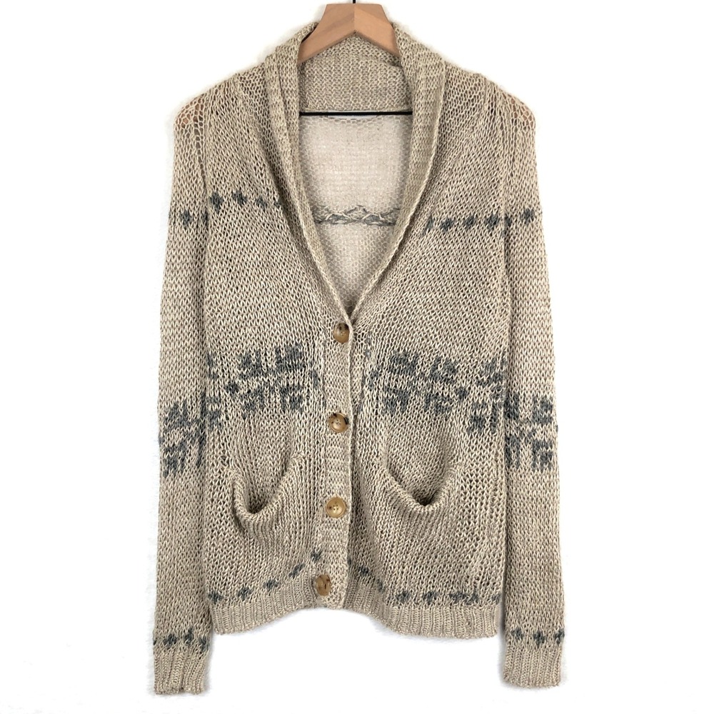 ROBERTO COLLINA Italy 100% Linen Knit‎ Cardigan Women's Sz L Beige Shawl Collar